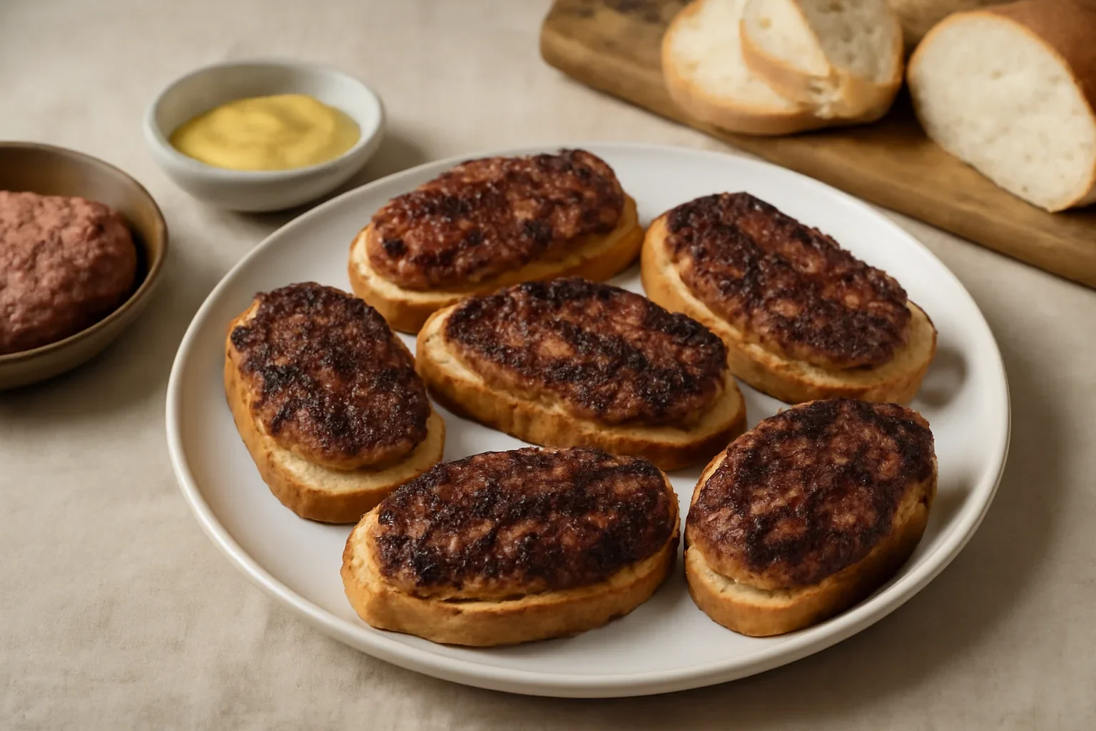 Mici pe pâine – rețeta de pastă de mititei unsă și prăjită pe felii de pâine (la grătar)
