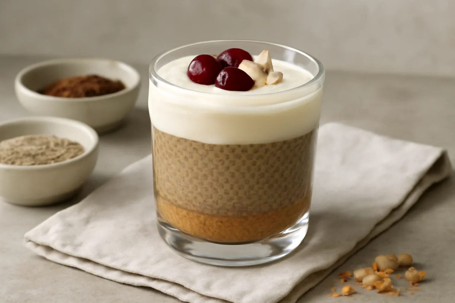 Cheesecake la pahar cu cafea si seminte de chia