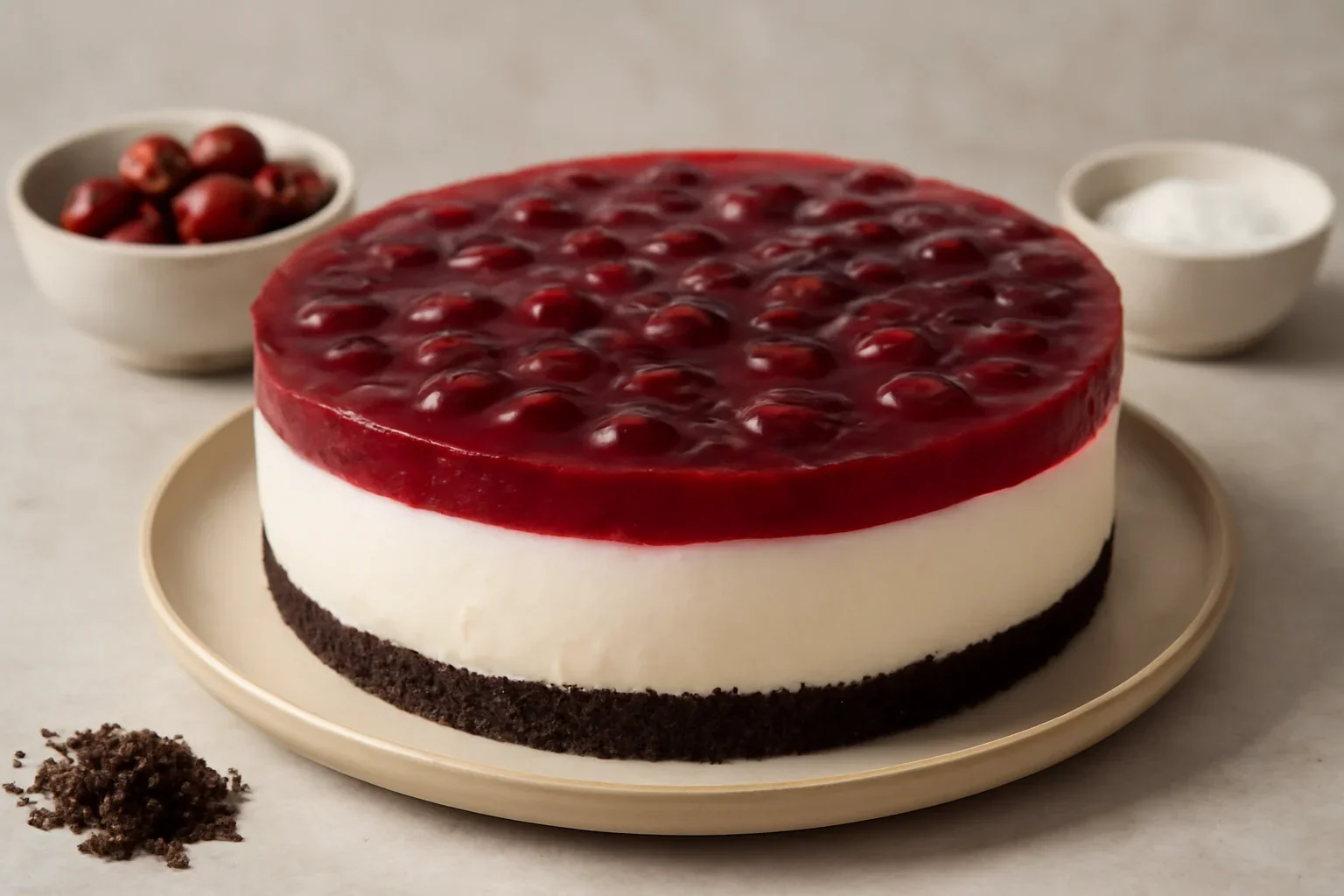 Cheesecake cu cirese fara coacere cu jeleu natural