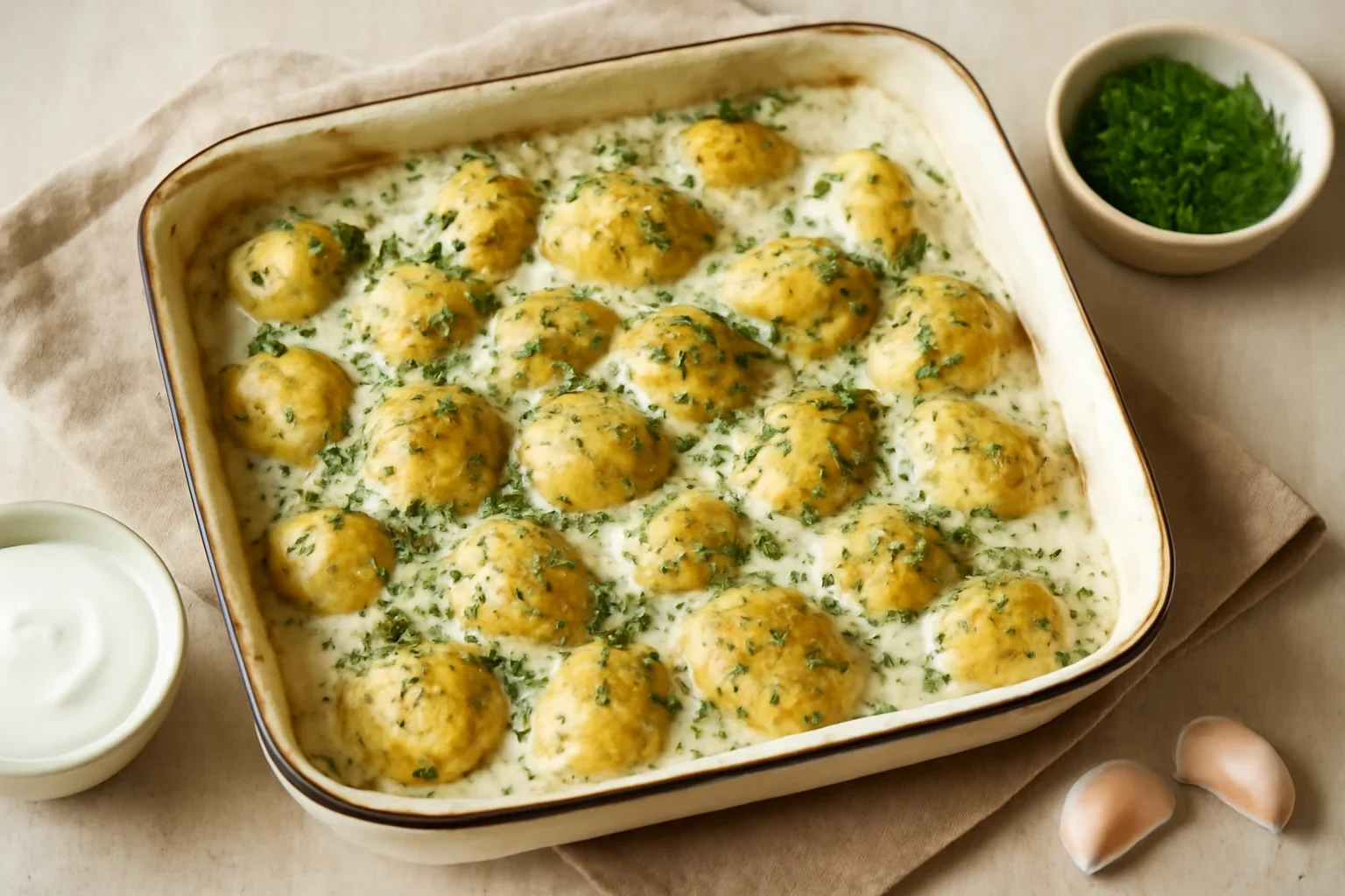 Cartofi noi cu marar si smantana la cuptor