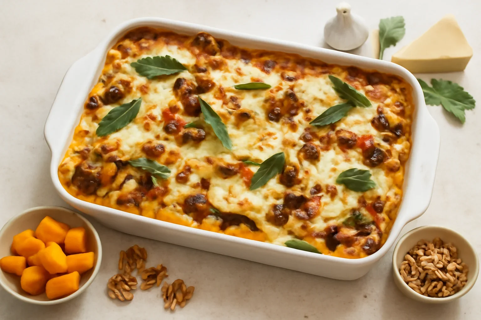Lasagna cu ciuperci de pădure și dovleac copt