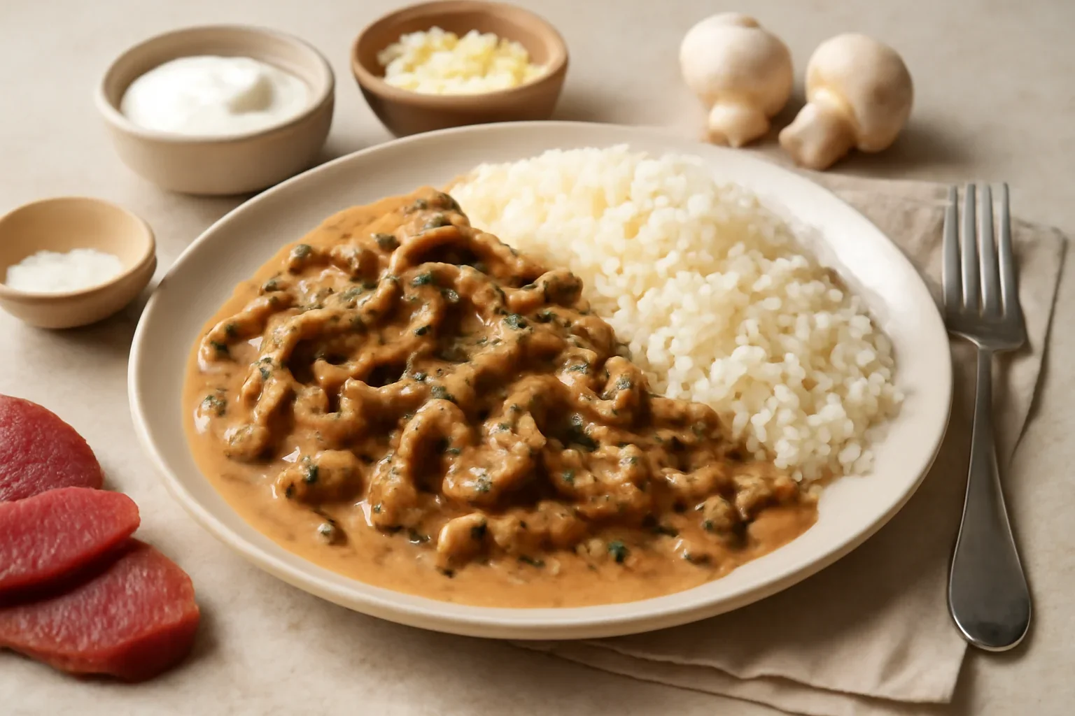 Boeuf Stroganoff reteta de vita cu ciuperci si smantana