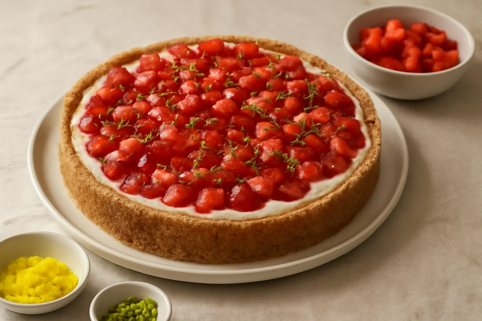 Tartă cu lapte condensat, căpșuni, lămâie și mascarpone – fără coacere