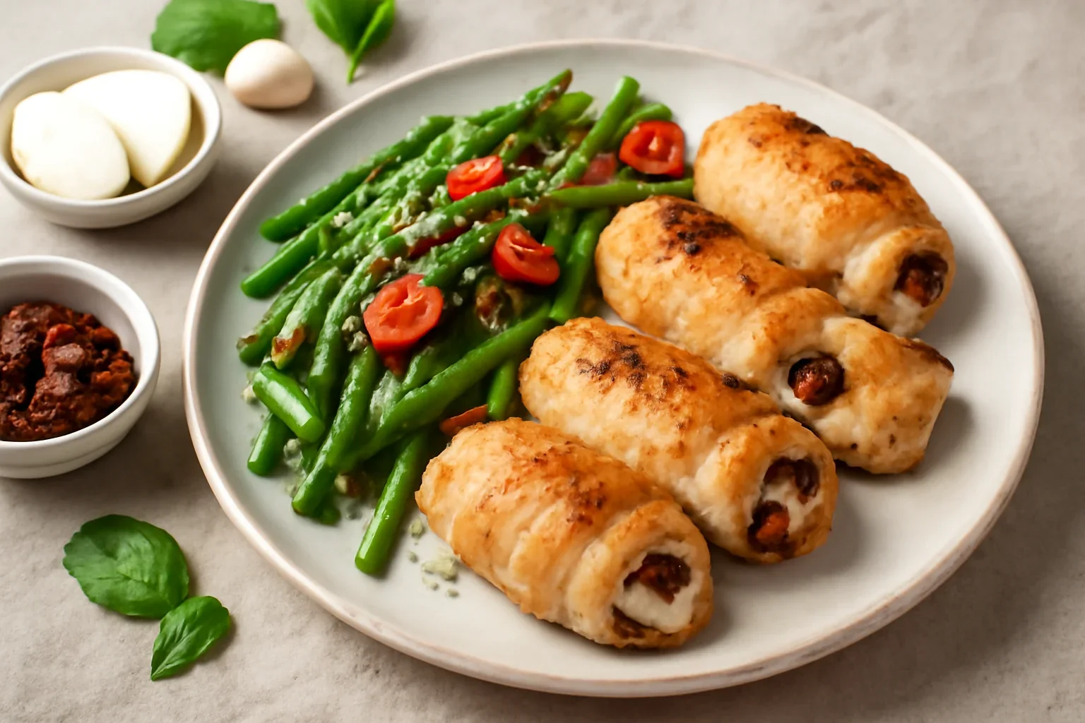 Rulouri din piept de pui la AirFryer cu garnitură de fasole verde – rețetă video