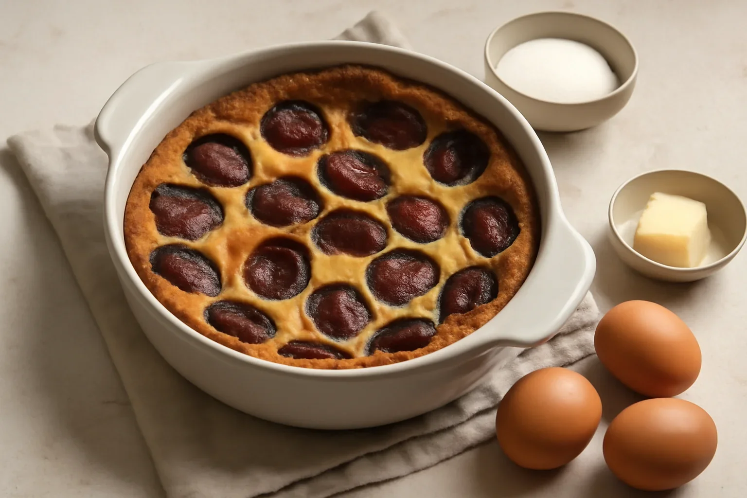 Cea mai simplă prăjitură cu prune – rețeta de far breton aux prunes + VIDEO