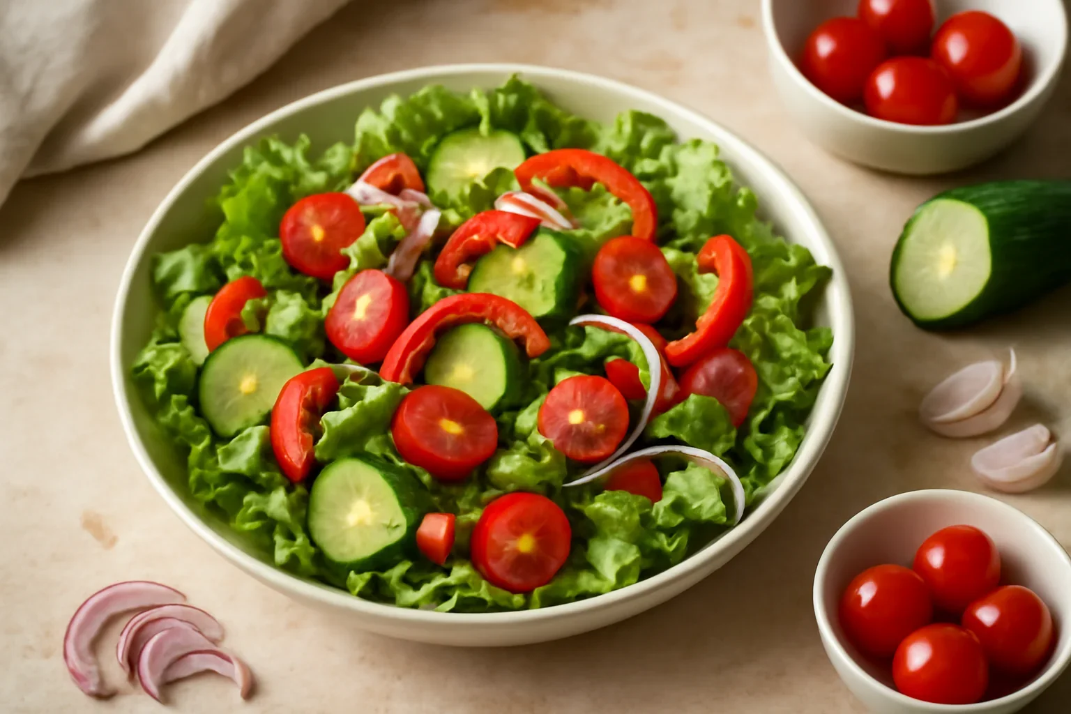 Salata verde simpla sau asortata cu rosii, ardei, usturoi, ceapa