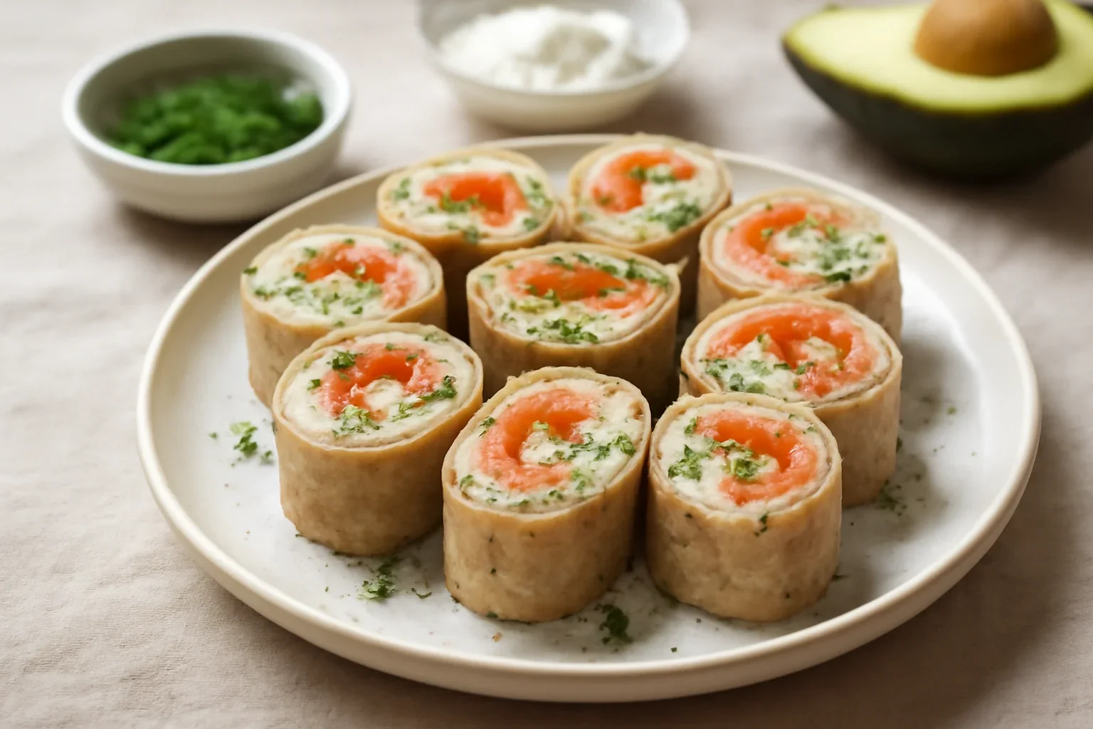 Canapele din tortilla cu somon afumat