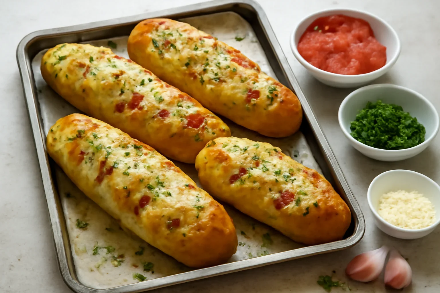 Baghete la cuptor cu unt, usturoi si cascaval