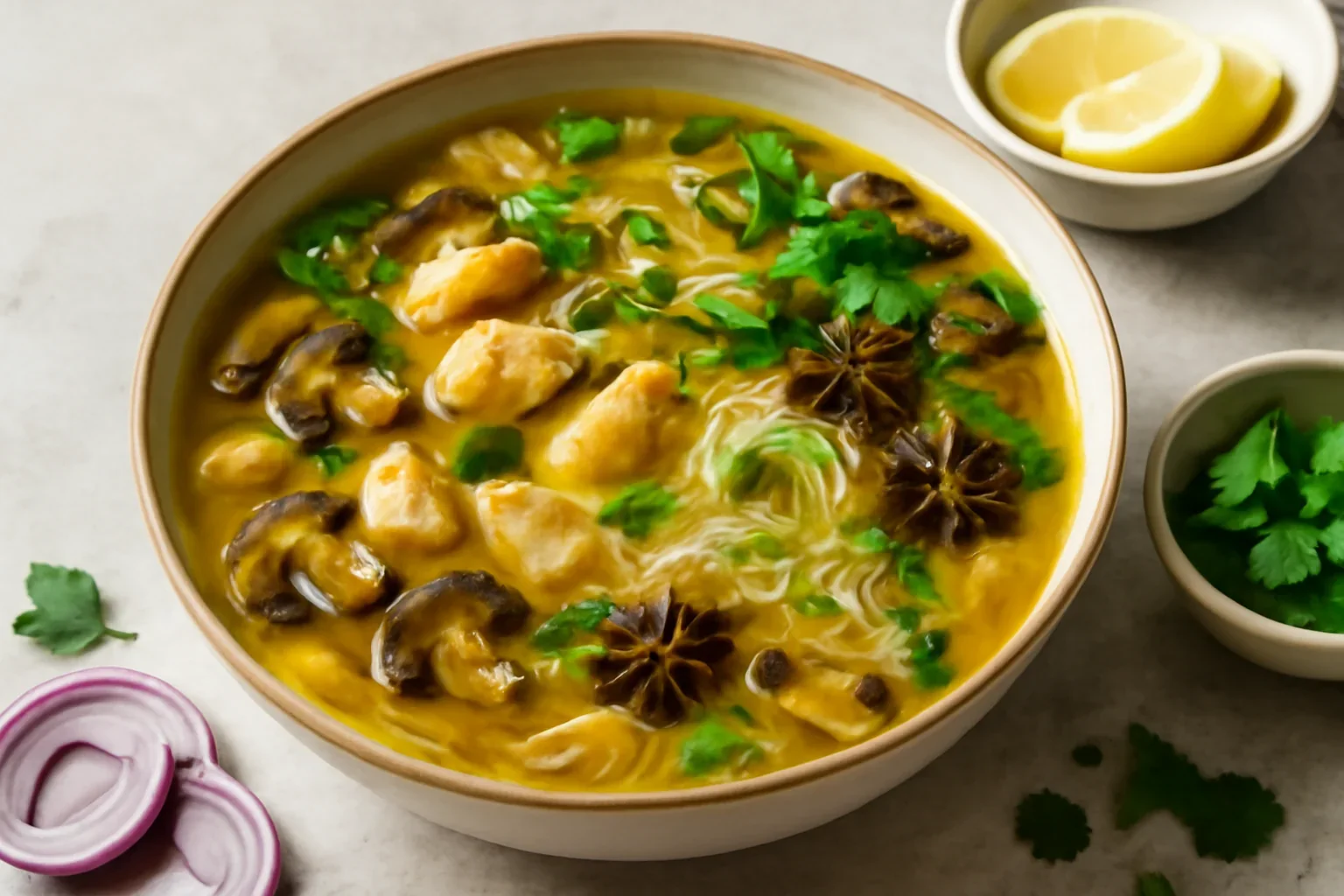 Supă de pui cu tăiței de sticlă și curry