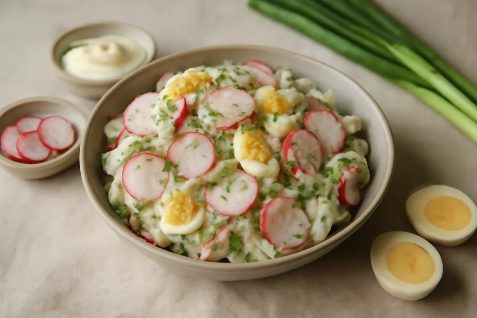 Salata de ridichi cu oua si ceapa verde