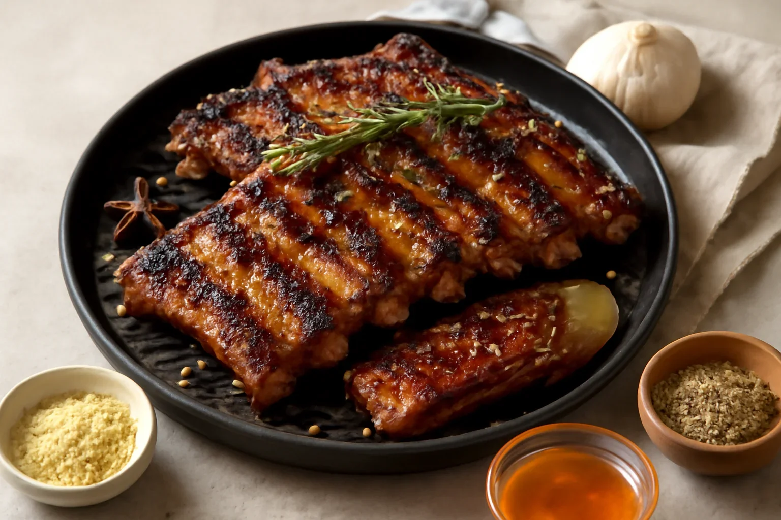 Costite de porc marinate, la gratar