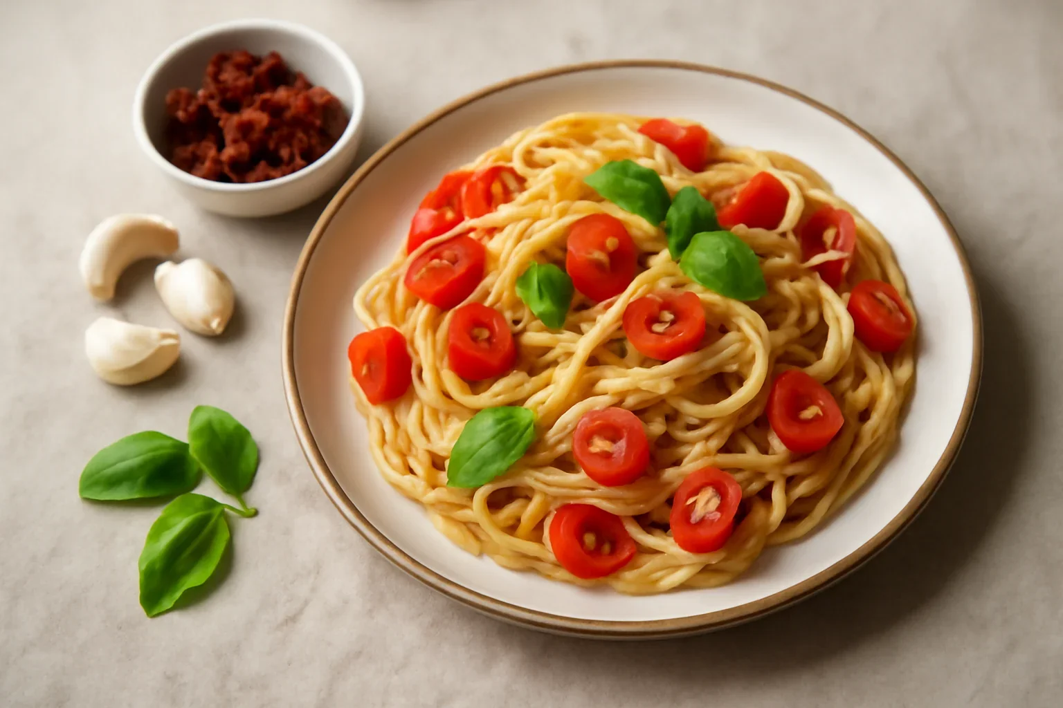 Spaghete cu rosii proaspete si busuioc