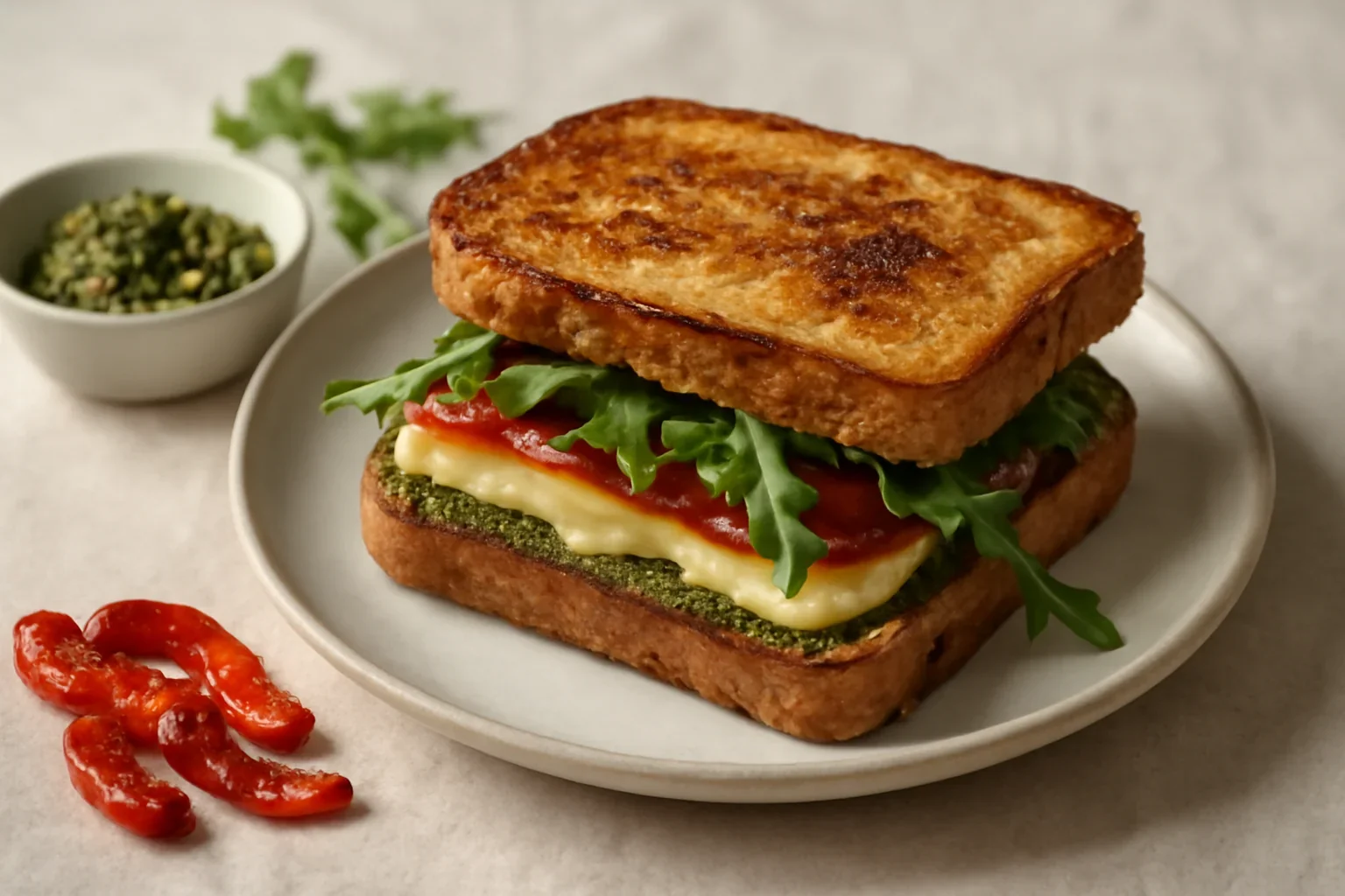 Sandwich cald cu pesto si cascaval