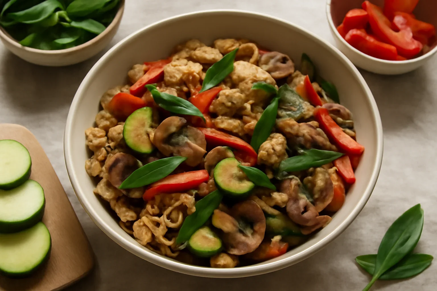 Salata calda cu soia, legume si ciuperci
