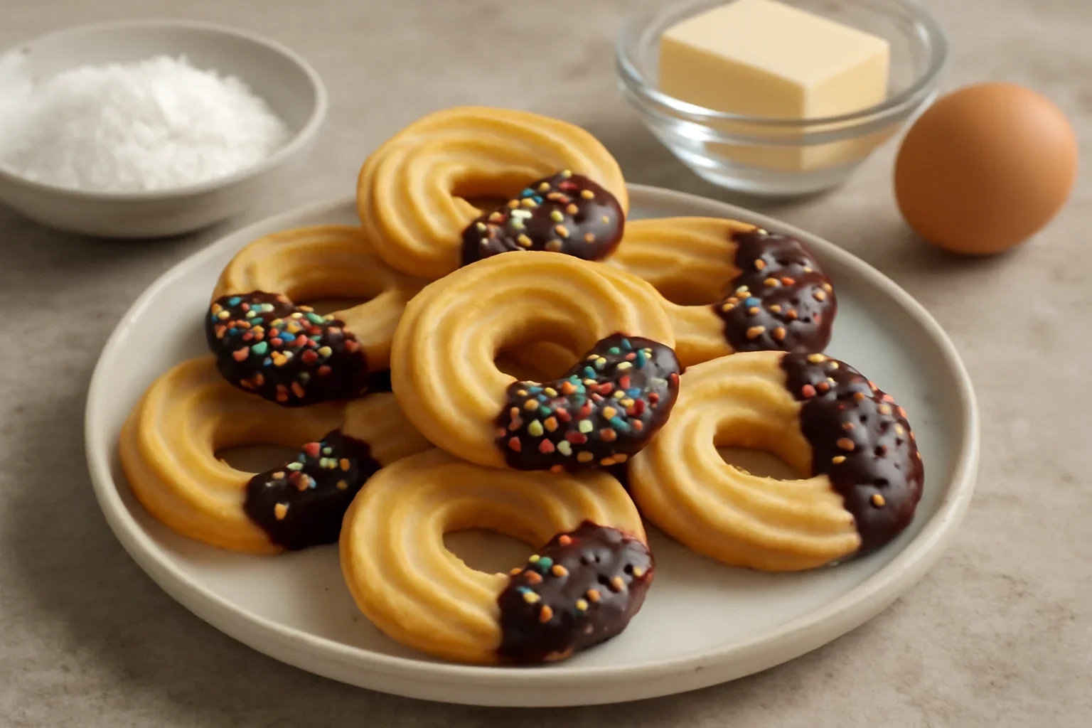 Fursecuri inele șprițate cu unt și vanilie – rețeta de Butterringe sau butter rings