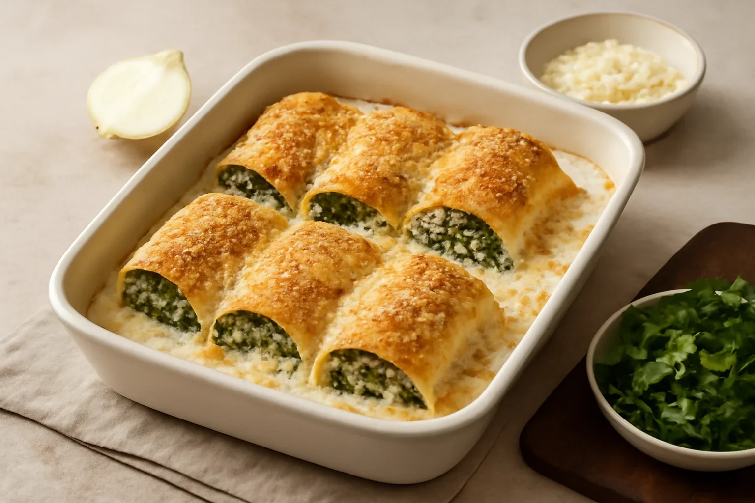 Rulouri din foi de lasagna, spanac si ricotta