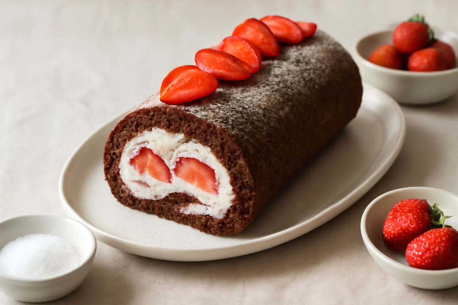 Ruladă stracciatella cu căpșuni sau banane – cu cremă de mascarpone și ciocolată