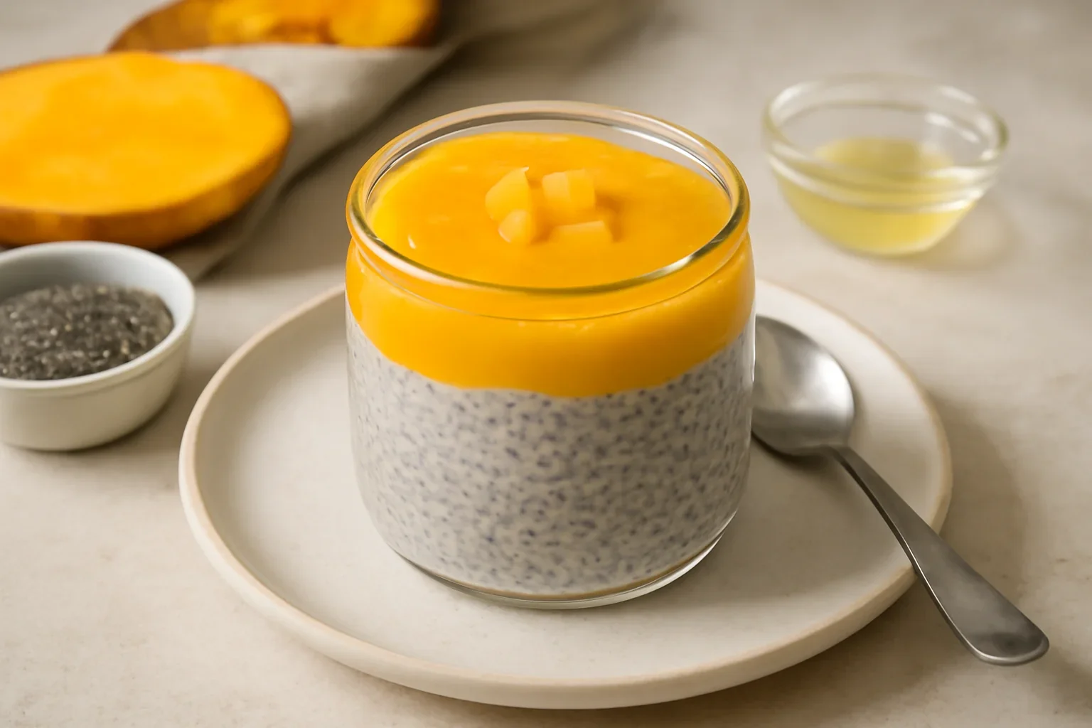 Budincă de chia cu piure de mango