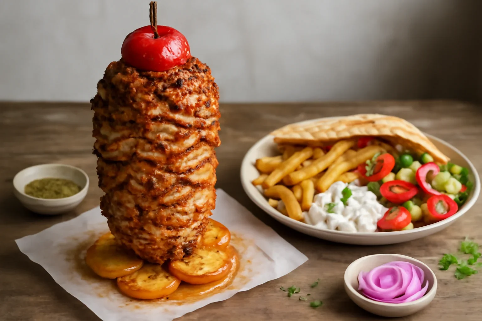 Gyros la cuptor, făcut acasă – rețeta grecească de turnuleț din felii de carne friptă, rumenită