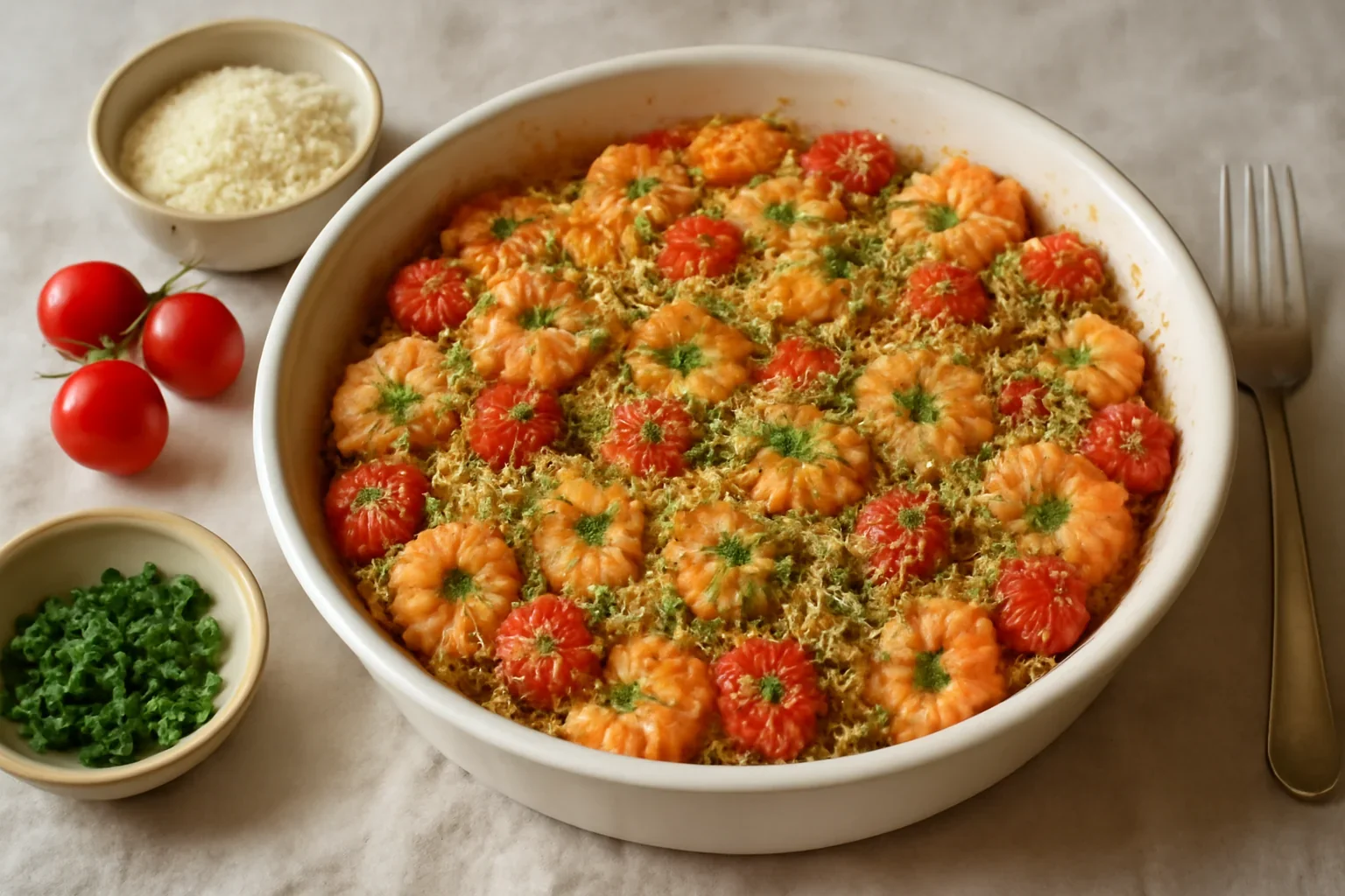 Creveti si rosii cherry gratinate