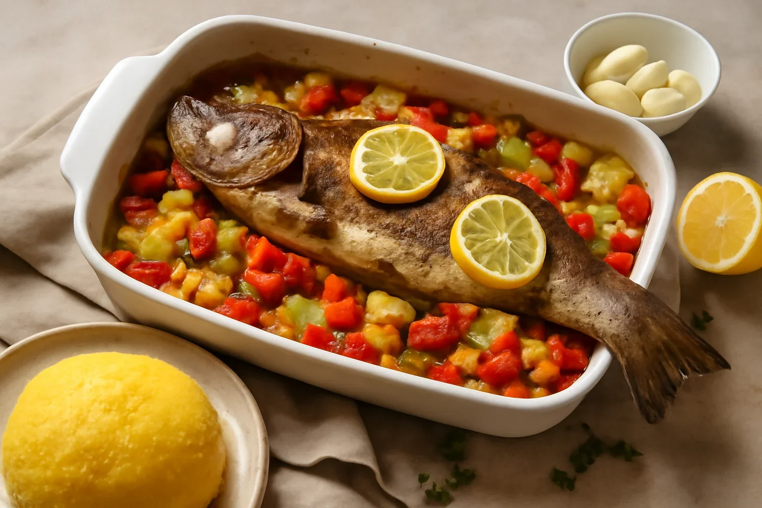 Somn pe pat de legume, la cuptor
