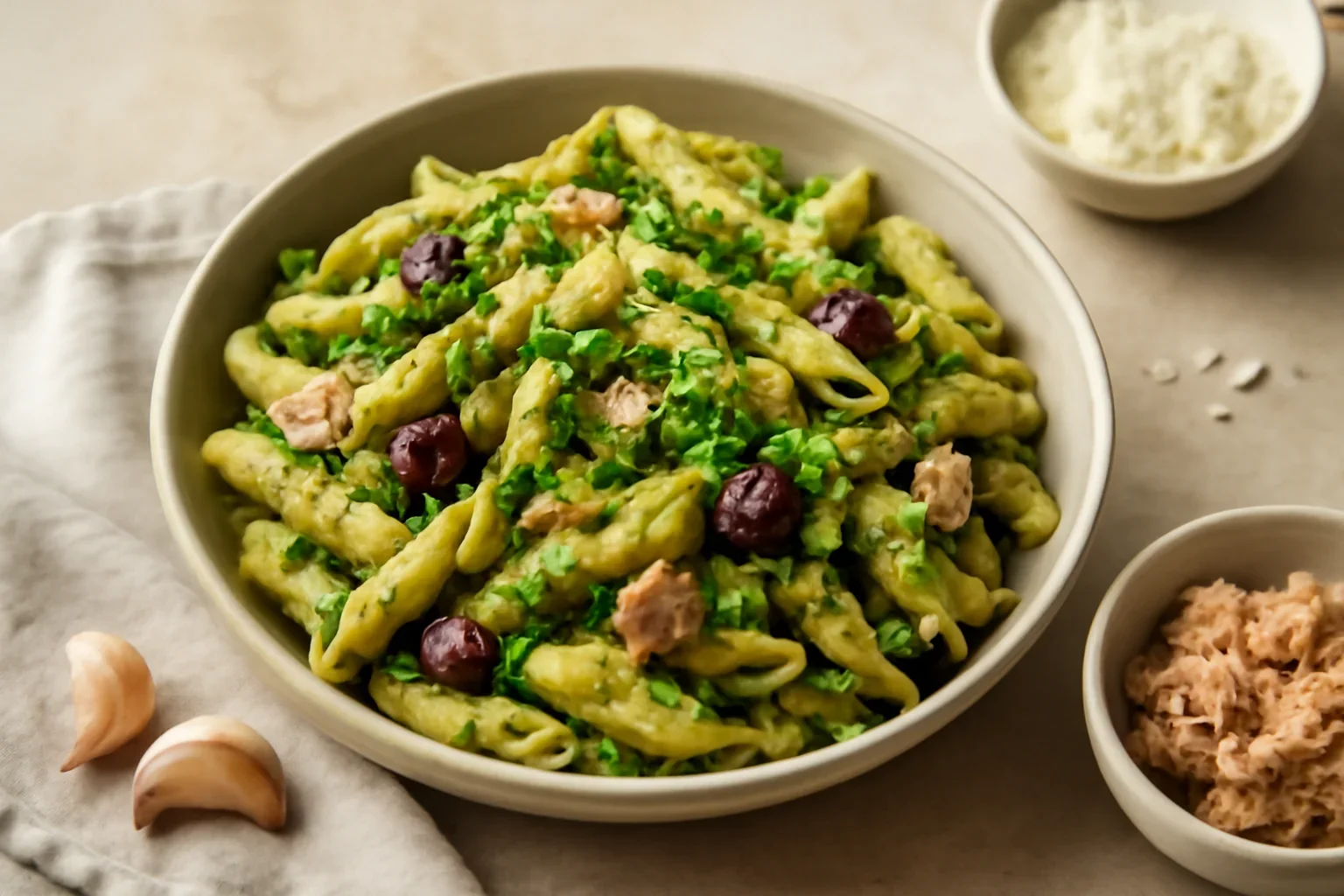 Penne al tonno in bianco sau Penne cu ton