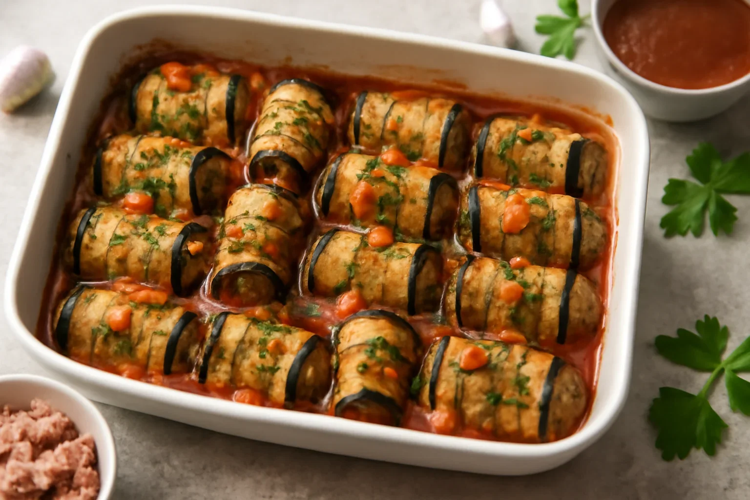 Vinete cu carne tocată și roșii rețeta de mini rulouri la cuptor