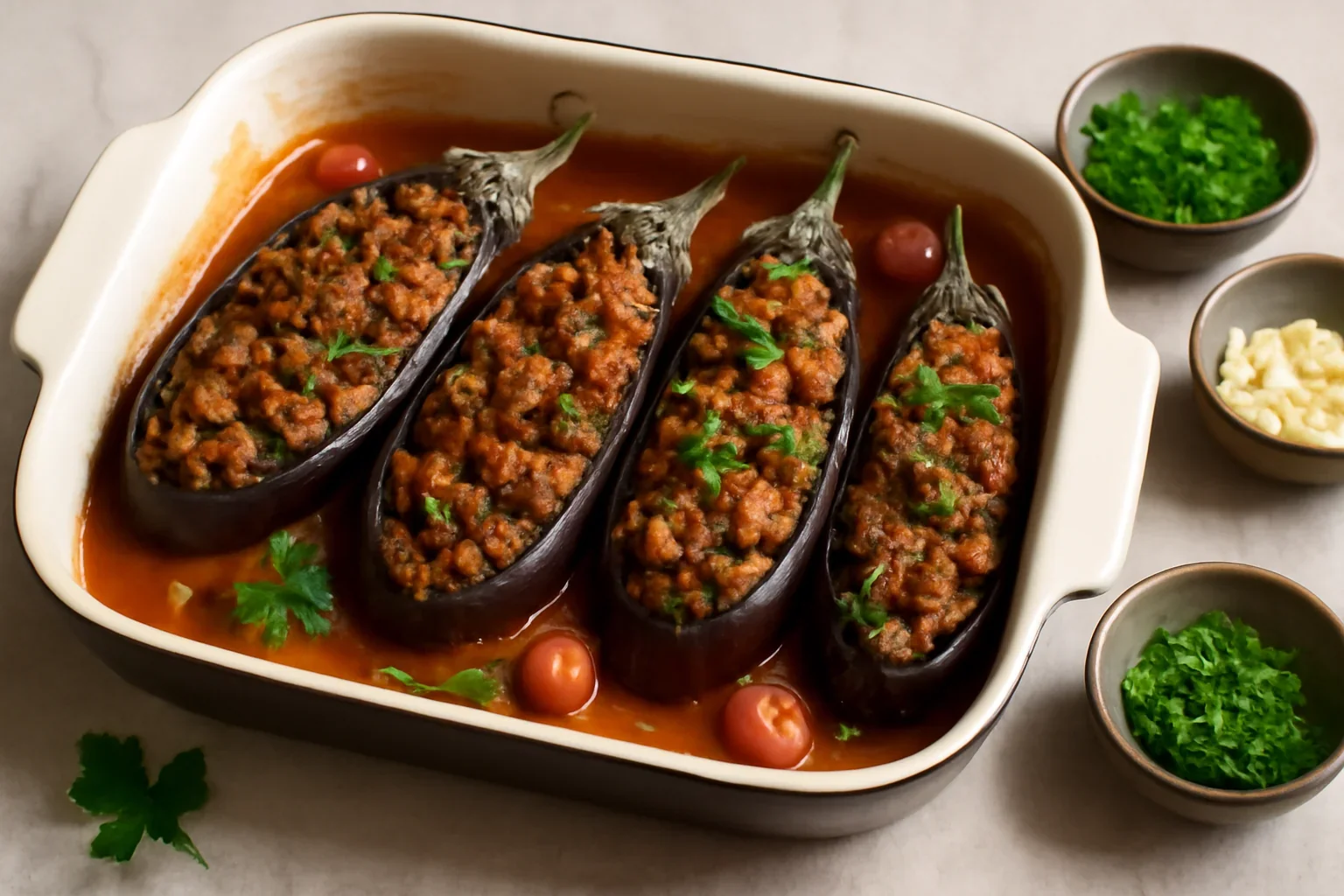 Vinete umplute cu carne tocata
