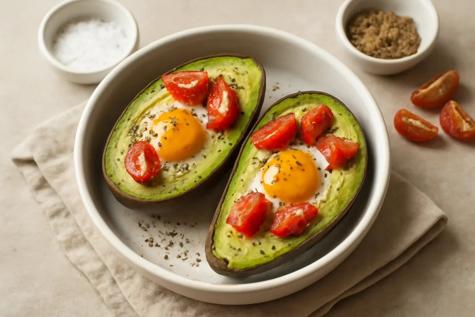 Ouă coapte în avocado