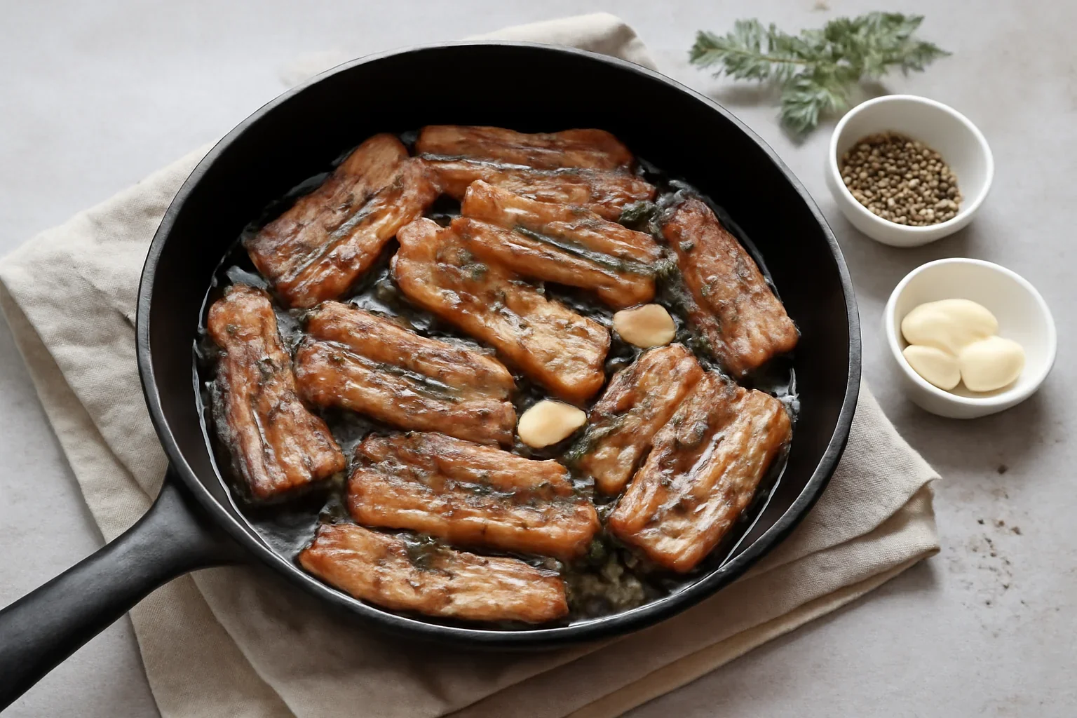 Piept de porc la tigaie – cu cimbru și usturoi – rețetă simplă