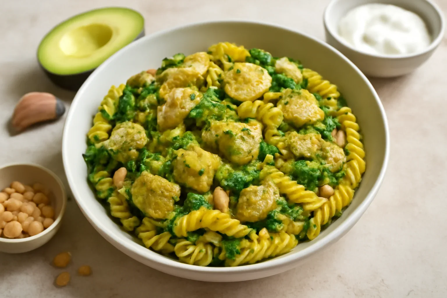 Paste din porumb cu carne de pui și pesto