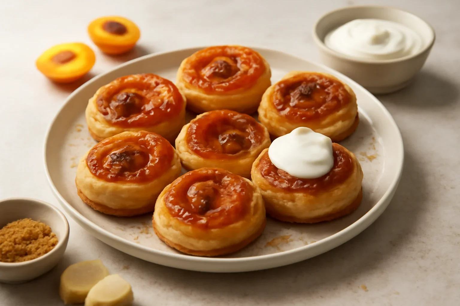 Mini tarte Tatin cu caise si martipan – cu foietaj