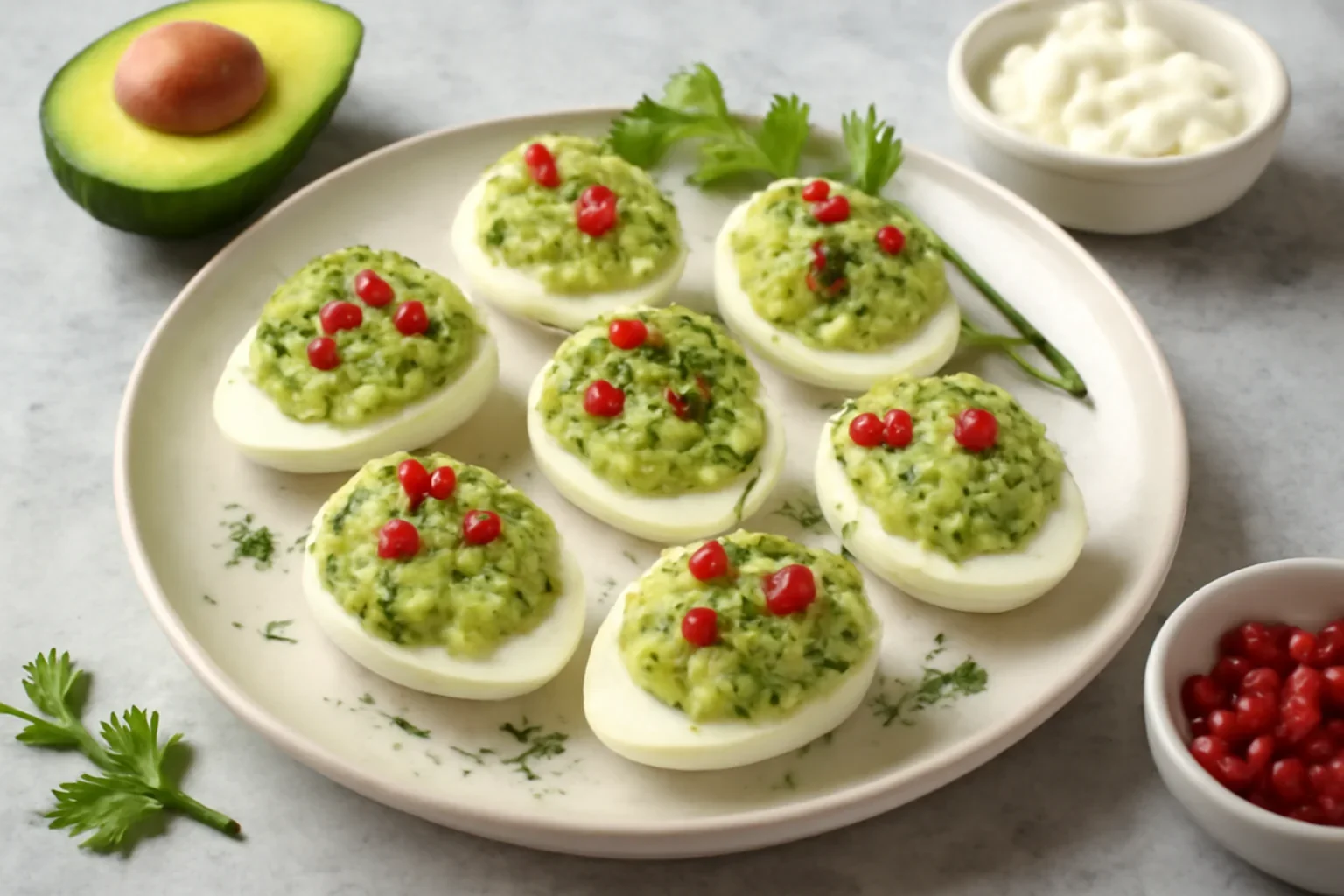 Oua umplute cu avocado si crema de branza