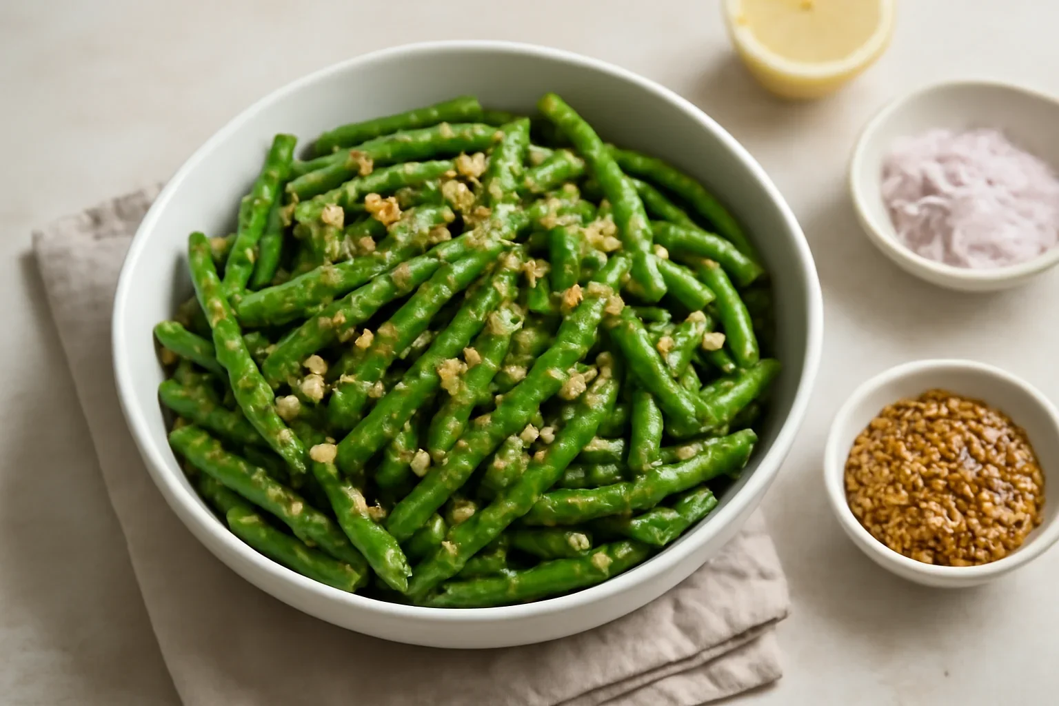Salată de fasole verde cu dressing de muștar