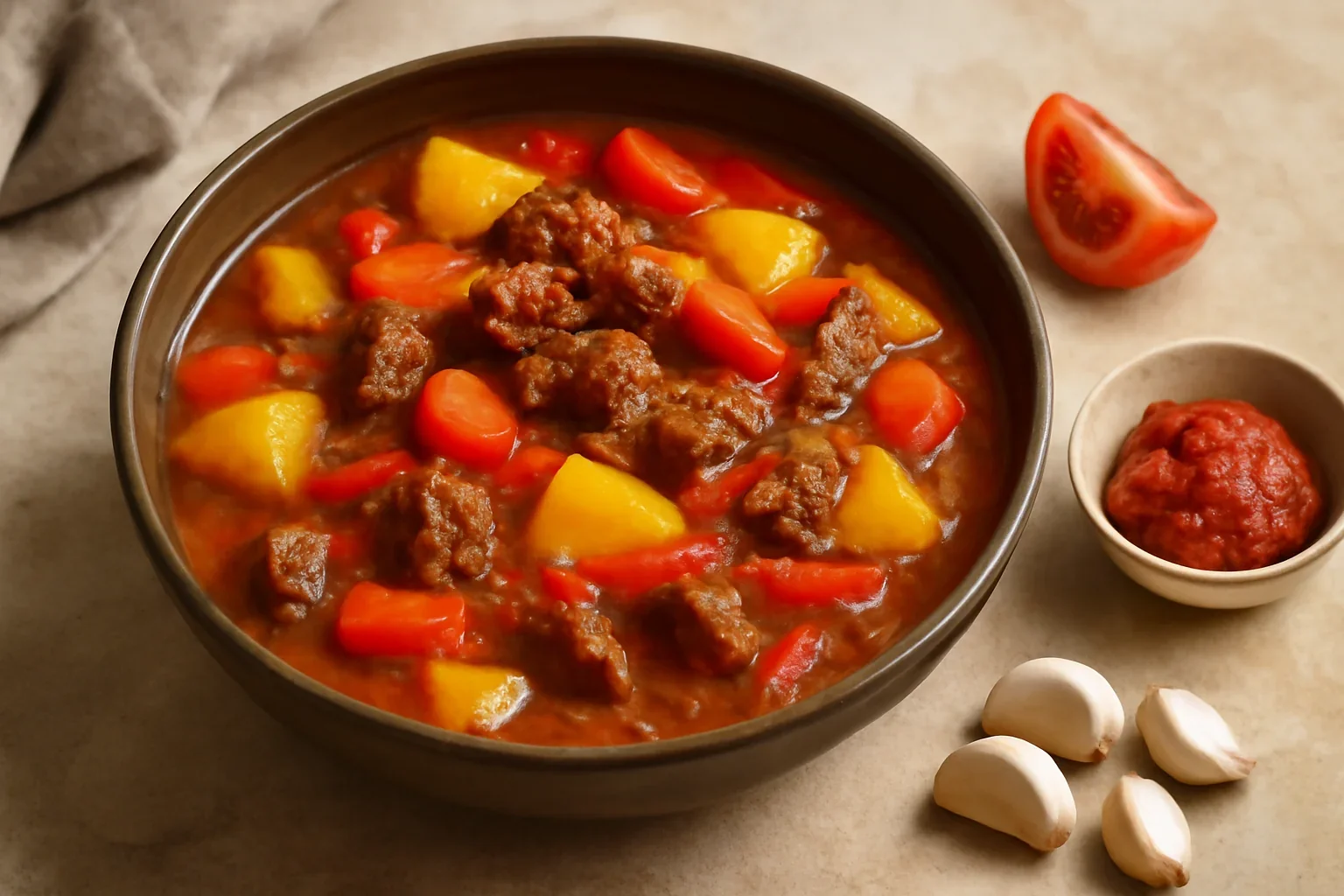Gulas de vita cu cartofi, mancare satioasa de toamna