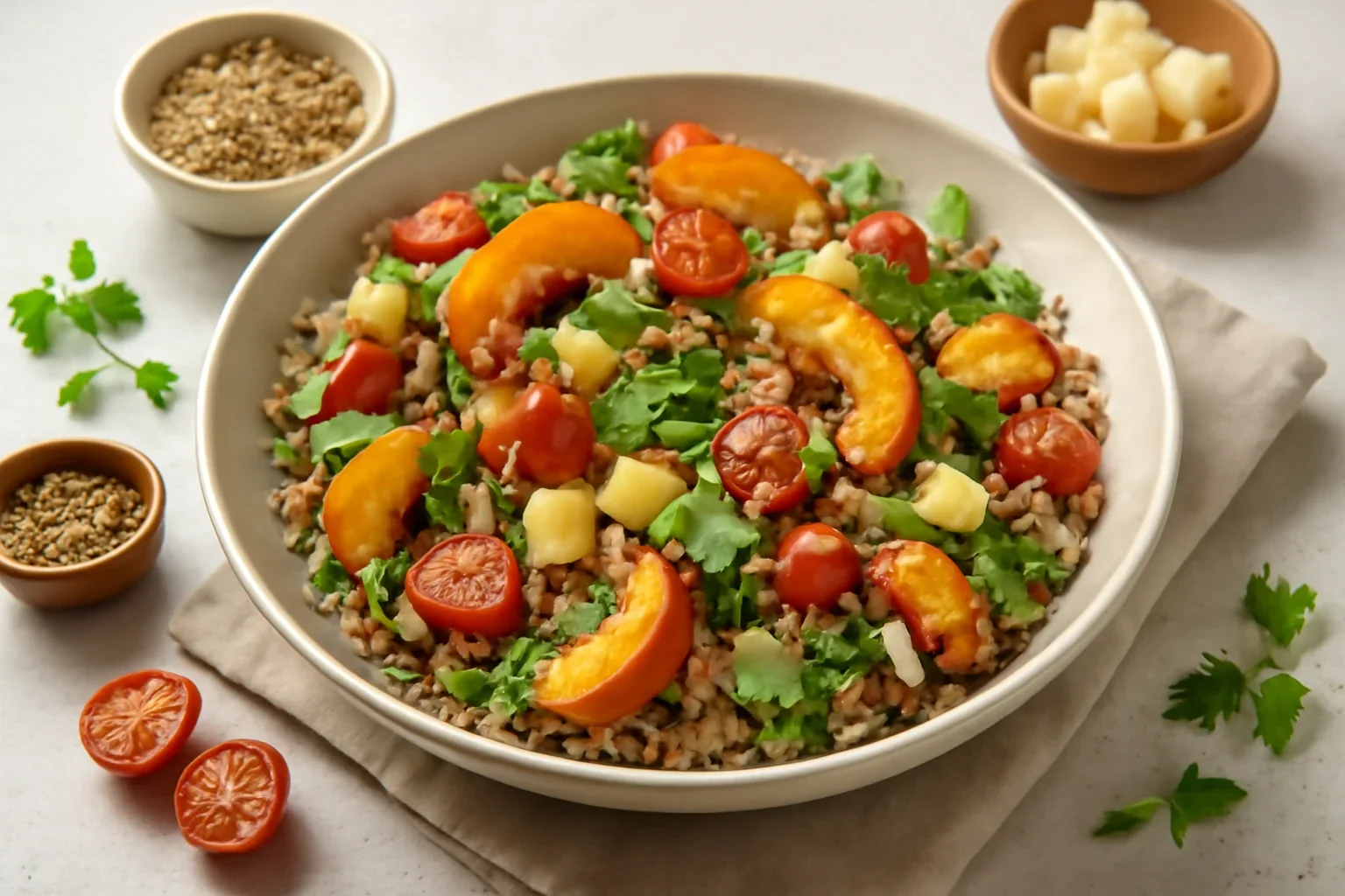 Salata din hrisca si piersici sau nectarine