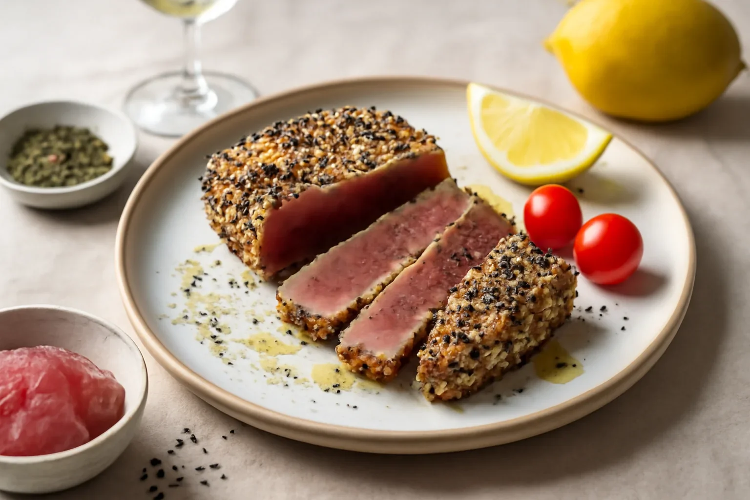 Steak de ton în crustă de susan – potrivit cu un vin bun