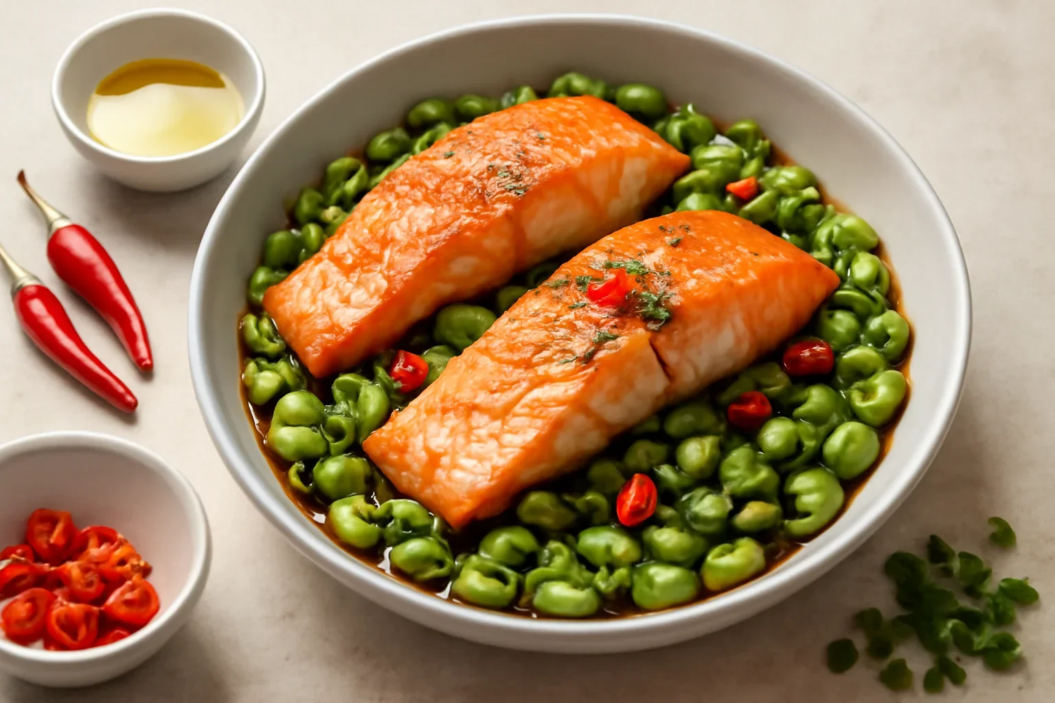 Somon cu soia edamame