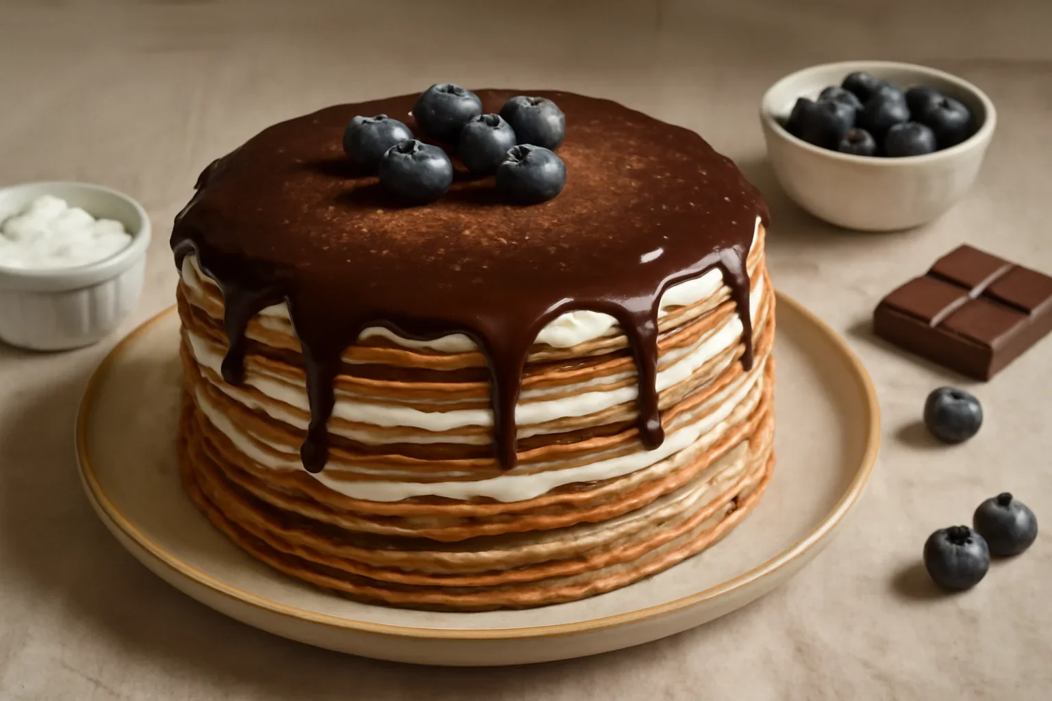 Tort din clatite cu crema de mascarpone si ciocolata