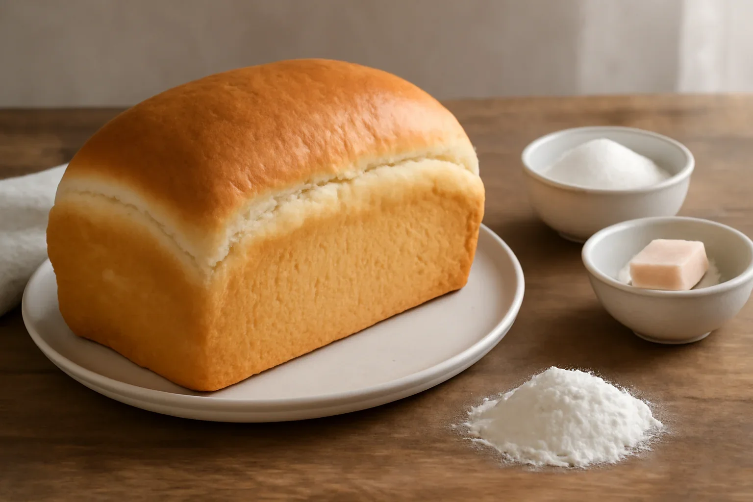 Pâine albă simplă și pufoasă coaptă în formă de cozonac (tip „cărămidă” sau toast)