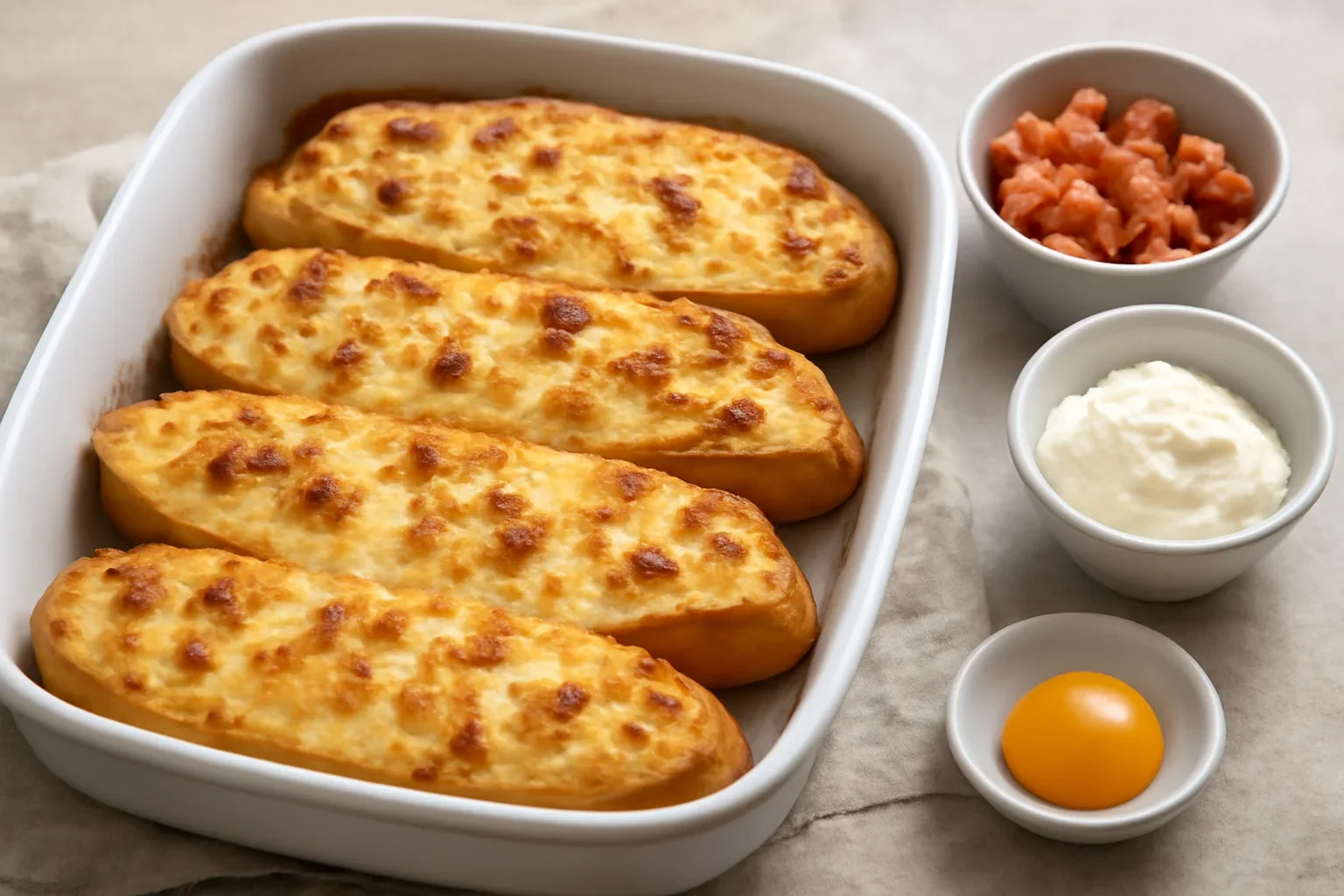 Sandviș carbonara gratinat la cuptor – rețeta de baghetă cu cremă de brânză, ouă și bacon