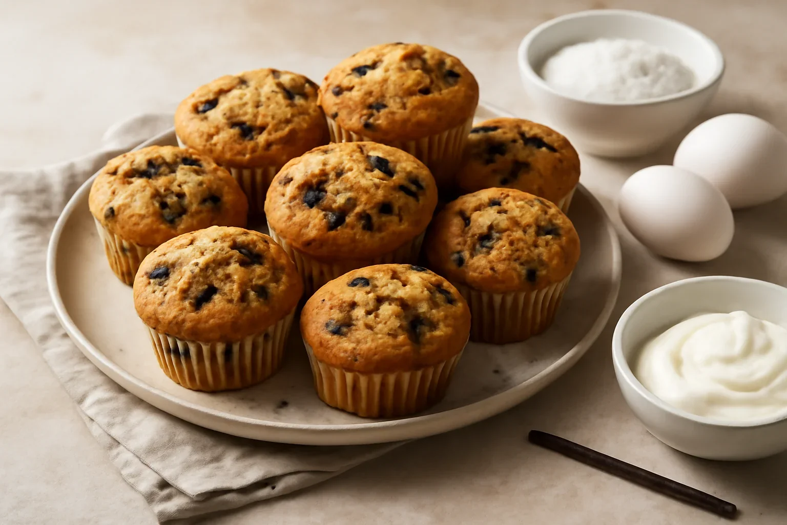 Briose (muffins) cu iaurt si fulgi de ciocolata