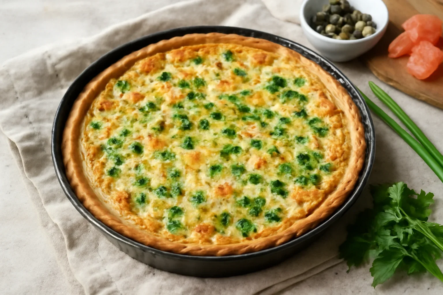 Chec aperitiv cu somon si capere (tarta-quiche)