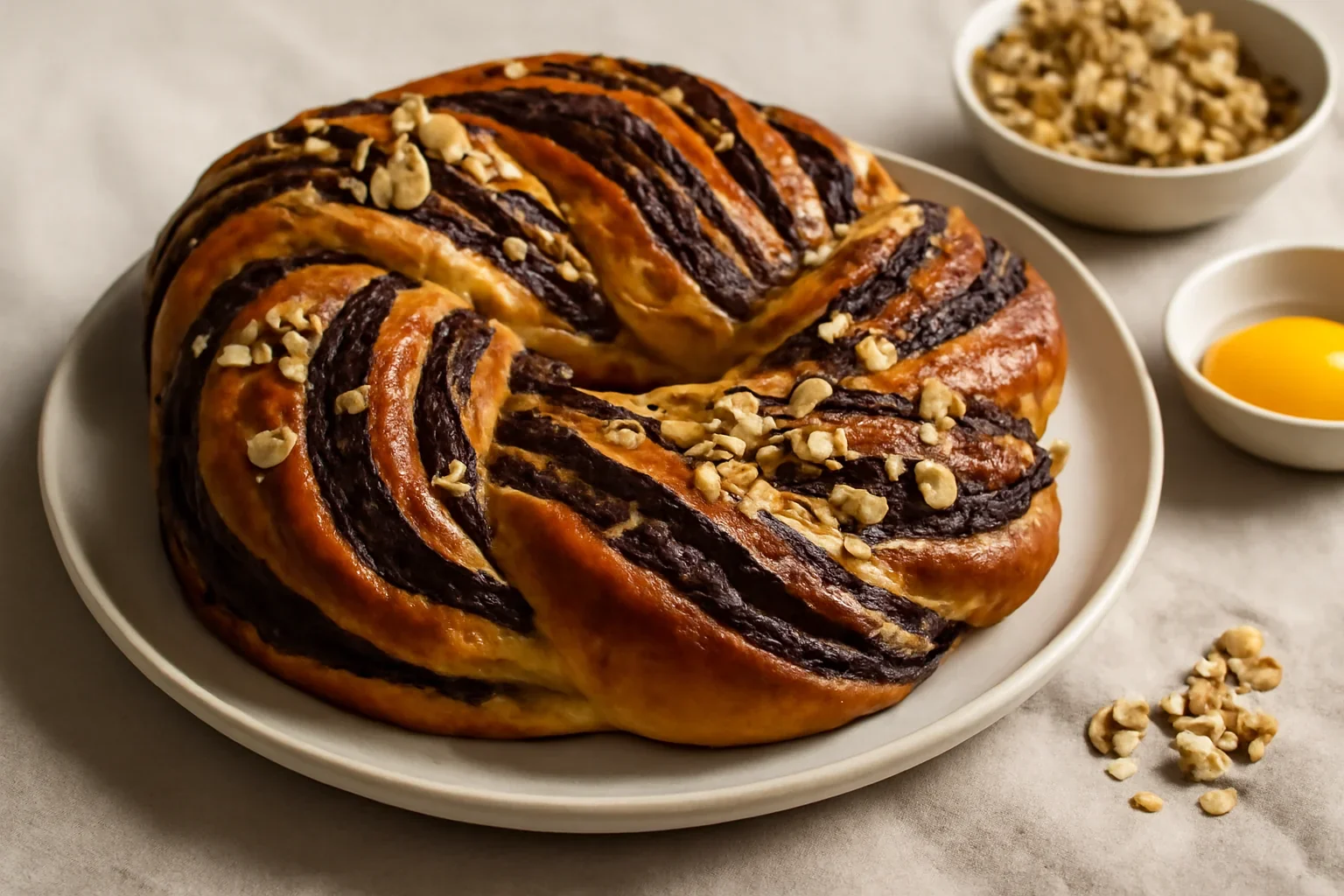 Cozonac cu ciocolata si nuca – despicat si impletit – babka (treccia russa)