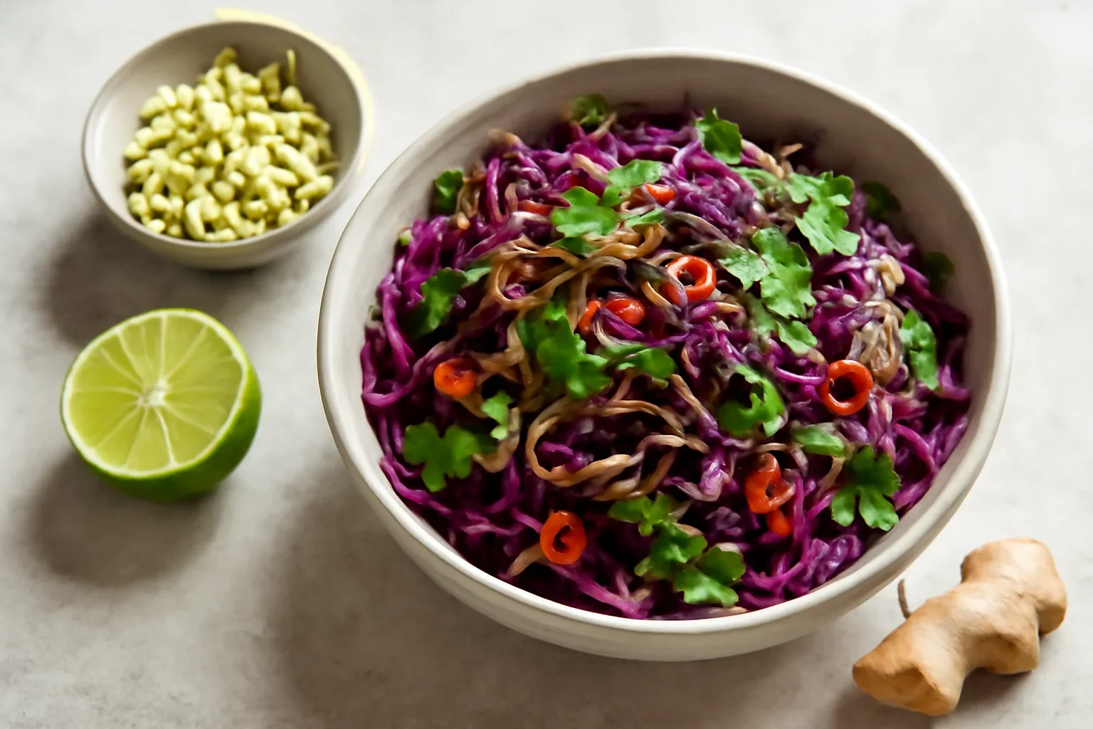 Salată cu varză roșie, coriandru și tăiței soba