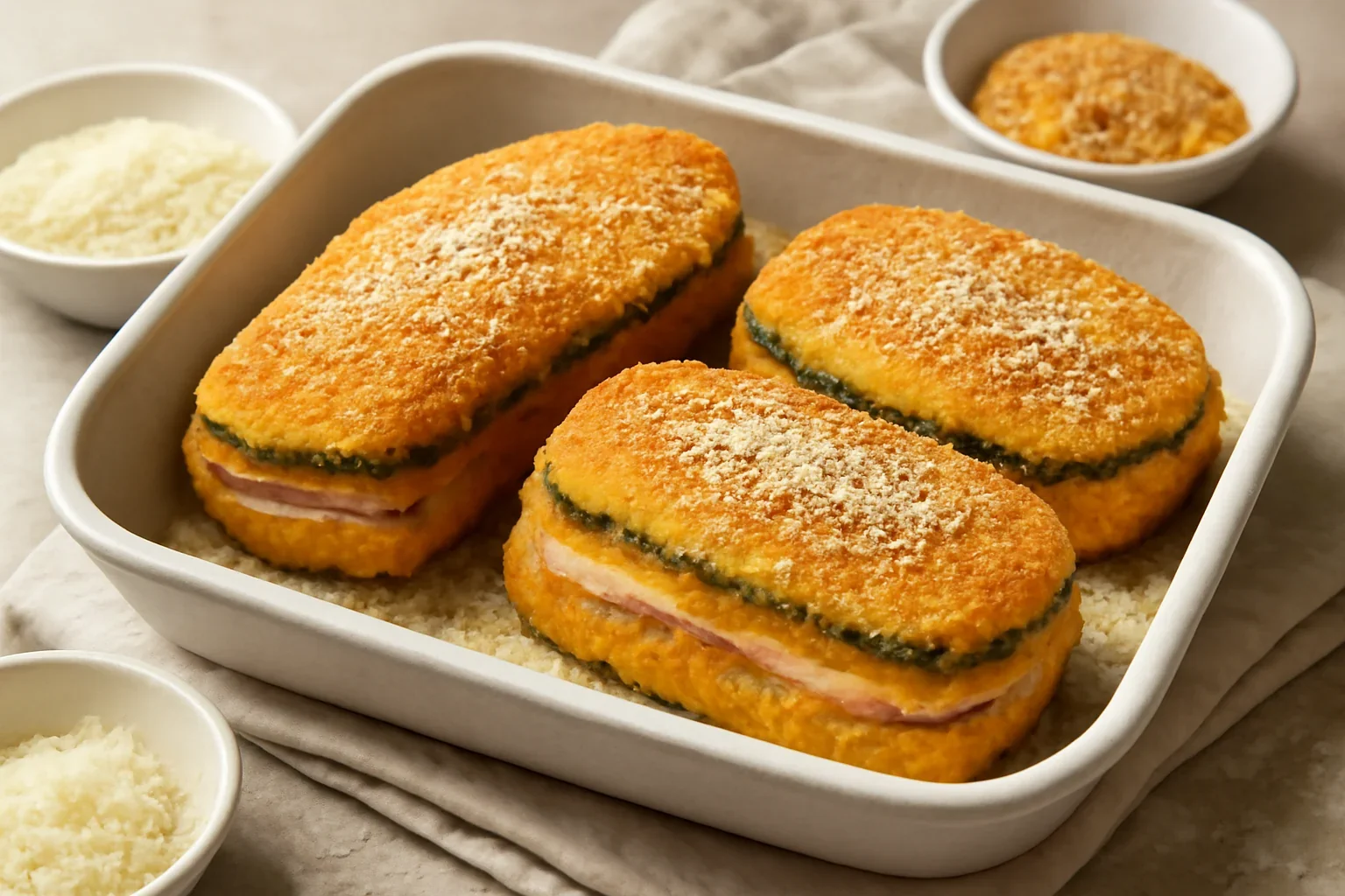 Cordon Bleu din dovlecei pane umpluți cu șuncă și cașcaval – la cuptor