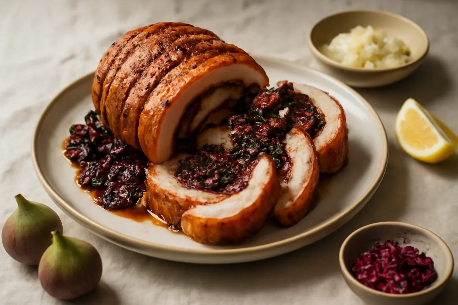 Porchetta cu dulceață de smochine și trandafir