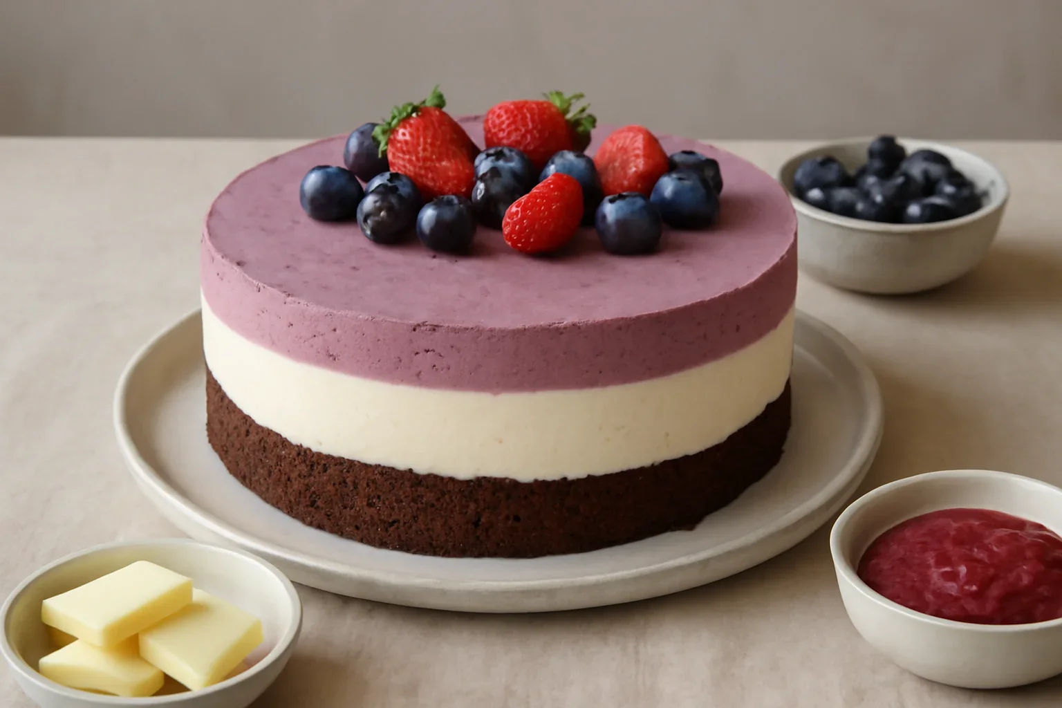 Prajitura cu mousse de ciocolata alba si fructe