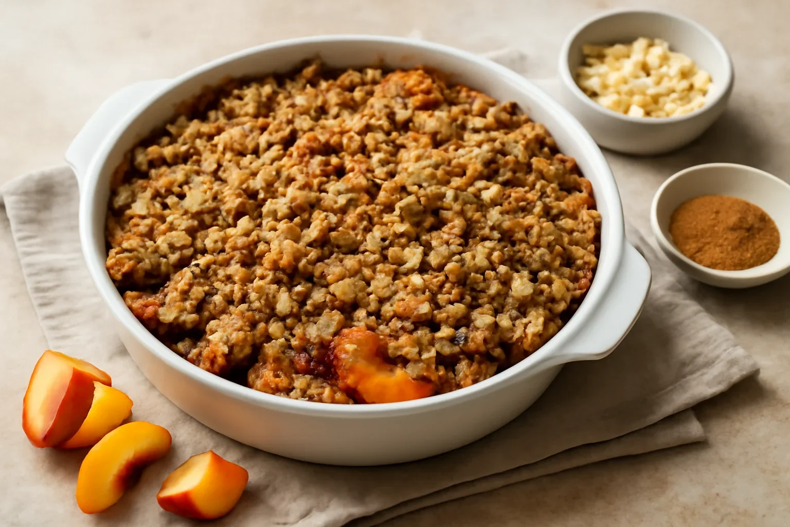 Crumble cu prune si piersici – desert usor si delicios