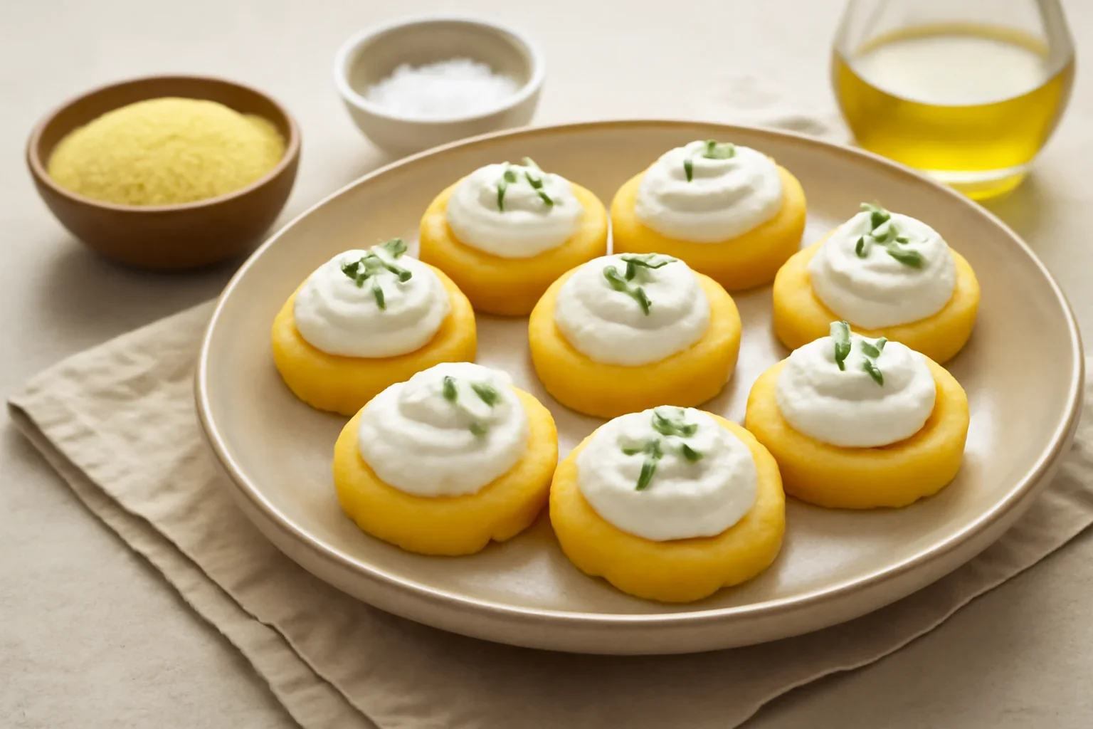 Canapele de mamaliga cu crema de branza